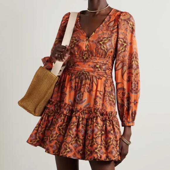 ✨ SALE✨ Spring Cara Cara Harper Mini Dress - Nectarine Vintage Paisley Causal - Picture 3 of 9